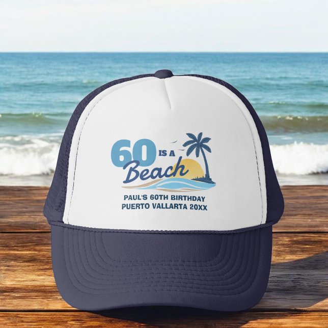 Boné Equipe de Aniversário Retro Por do Sol Praia  (Criador carregado)