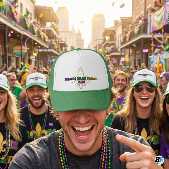 Boné Esquadrão Mardi Gras 2026 Fleur De Lis Verde (Criador carregado)