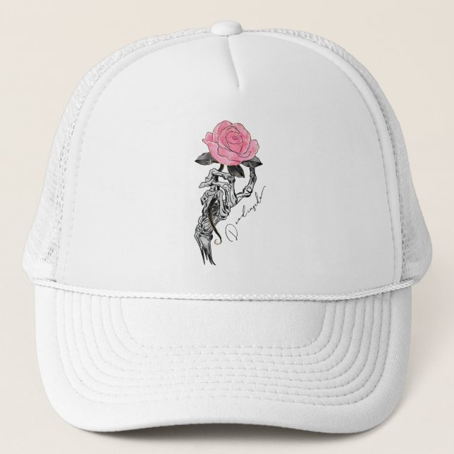 Boné Esqueleto Da Mão Do gótico Com Rosa Rosa Rosa | DE (Frente)