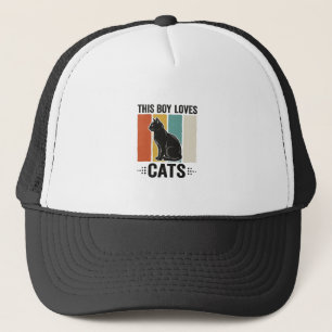 Boné Este Menino Ama Gatos Design Retro Amante de Gatos