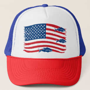Boné Estilo Vintage Pescaria Bandeira Americana Vermelh