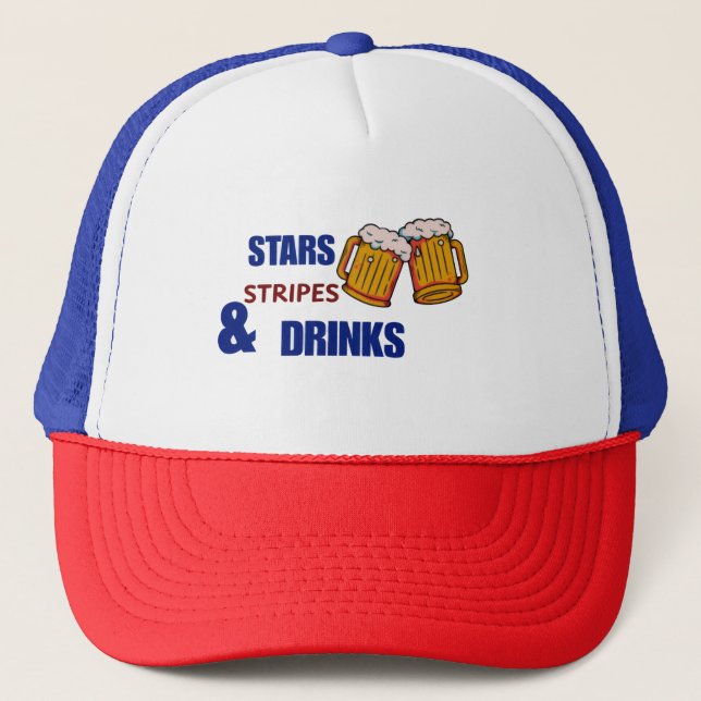 Boné Estrelas Listras e Drinks 4 de Julho Patriótico En (Frente)