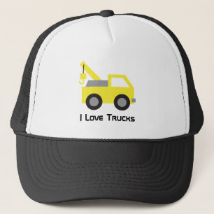 Boné Eu amo caminhões, veículo amarelo fofo para