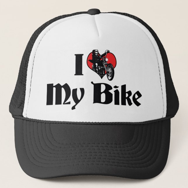 Boné Eu Amo Coração A Minha Bicicleta - Motocicleta (Frente)