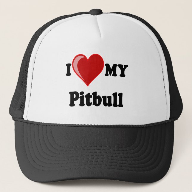 Boné Eu amo (coração) meu cão de Pitbull (Frente)