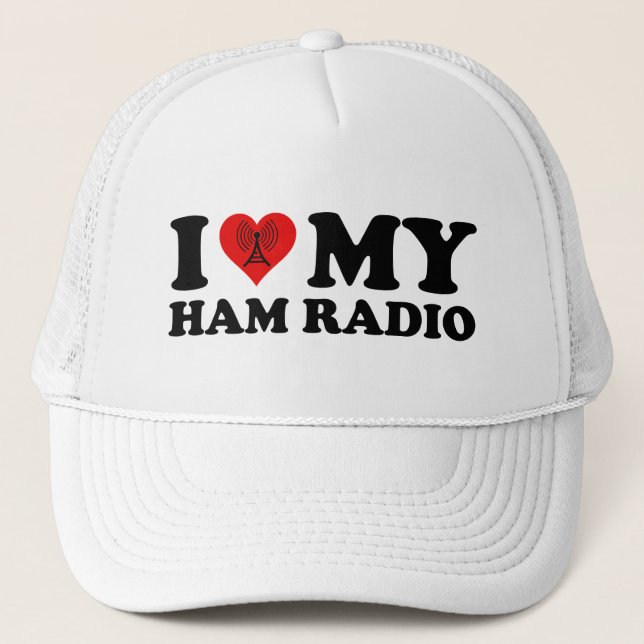 Boné Eu Amo (Coração) Meu Rádio de Ham (Frente)