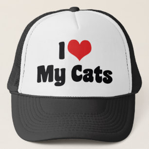 Boné Eu Amo Coração Meus Gatos - Amante de Gatos