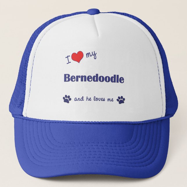 Boné Eu amo meu Bernedoodle (o cão masculino) (Frente)