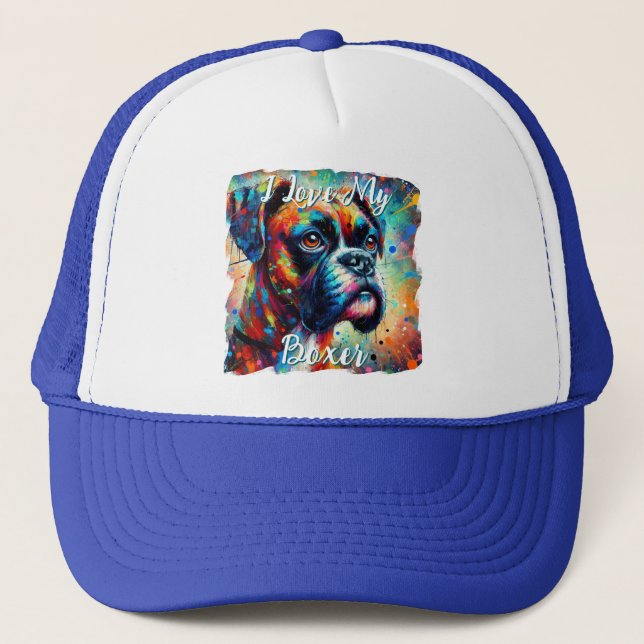Boné Eu Amo Meu Boxer Pop Art Cachorro Personalizado (Frente)