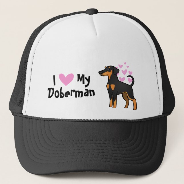 Boné Eu amo meu Doberman Pinscher (orelhas de disquete) (Frente)