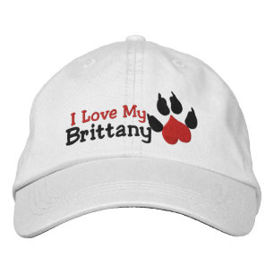 Boné Eu amo meu impressão da pata do cão de Brittany