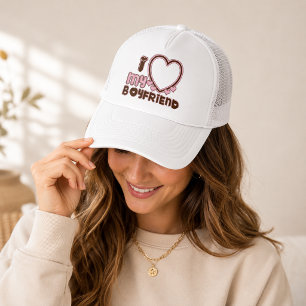 Boné Eu Amo Meu Namorado Coração Rosa Marrom Chapéu