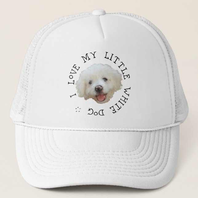 Boné Eu Amo Meu Pequeno Cão Branco Resgatado (Frente)