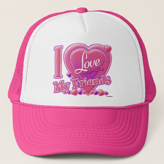 Boné Eu Amo Meus Amigos rosa/roxo - coração (Frente)