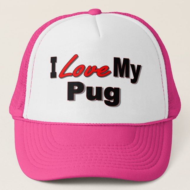 Boné Eu amo meus presentes e roupa do cão do Pug (Frente)