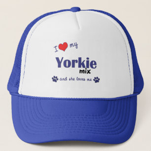Boné Eu amo minha mistura de Yorkie (o cão fêmea)