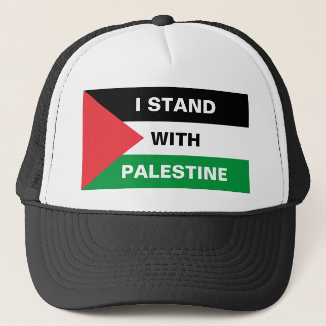 Boné Eu apoio o texto Palestina, bandeira da Palestina, (Frente)