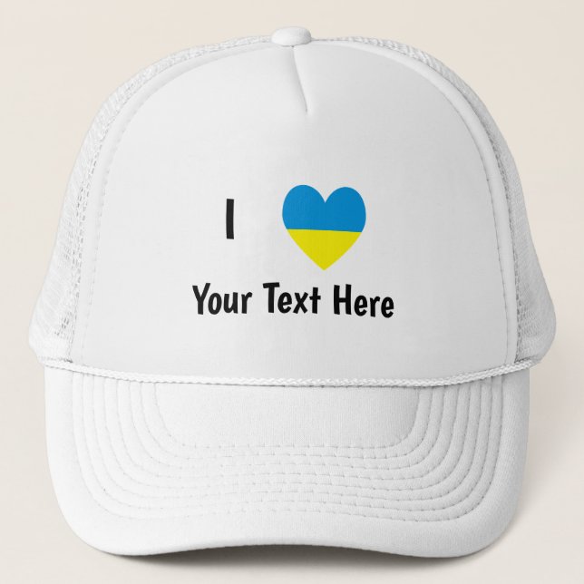 Boné Eu (Coração da Bandeira da Ucrânia) Seu Texto (Frente)