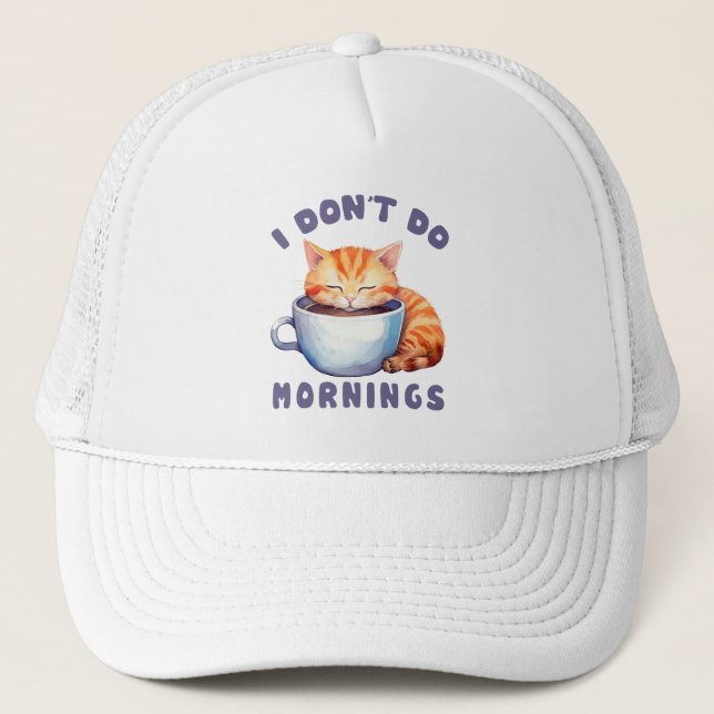 Boné Eu não faço manhãs - Gato Laranja Bonito com Café (Frente)
