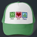 Boné Fábrica Nursery Peace Love Plantas Fofas Verde<br><div class="desc">Plantas De Amor Pela Paz. Um belo presente de plantador para um amante de plantas e botânica. Legal presente para um horticulturista ou botânico.</div>