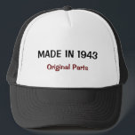 Boné Fabricado em 1943, peças originais<br><div class="desc">Feito em 1943,  chapéu de modelo de peças originais. MEU TRABALHO DE ARTE ORIGINAL EM zazzle.com/virginia5050 e LOJA DE PRESENTES DE ANIVERSÁRIO em zazzle.com/BirthdayGiftStore http://www.zazzle.com/i_love_spinach_hat-148011124207189620 http://www.zazzle.com/i_love_billiards_attractive_gift_mug-168725091701969179</div>