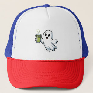 Boné Fantasma Assustador de Halloween Segurando Matcha