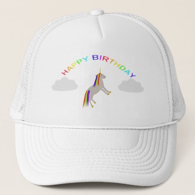Boné Fantasy Birthday Unicorn Rainbow and Clouds (Frente)