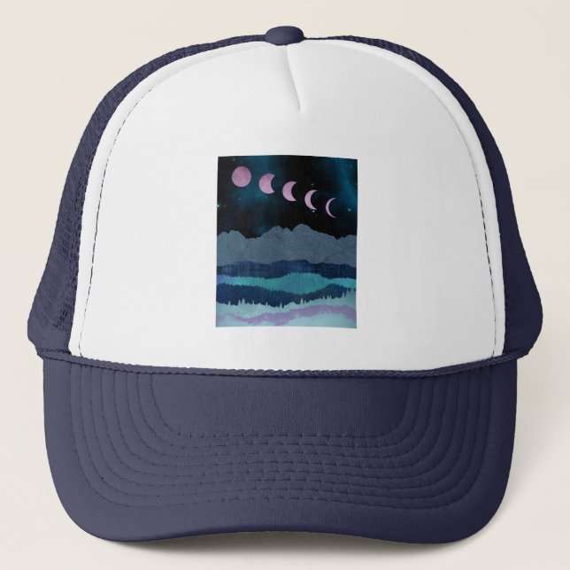 Boné Fases da Lua Rosa na Paisagem (Frente)