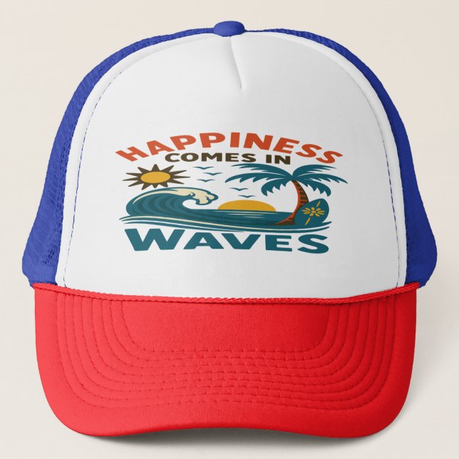 Boné Felicidade Vem em Ondas - Praia Inspiradora  (Frente)