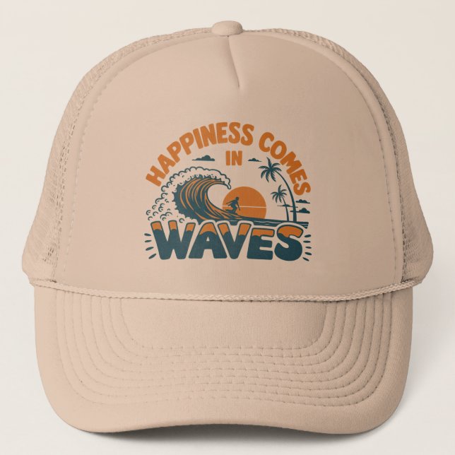 Boné Felicidade vem na praia das ondas (Frente)