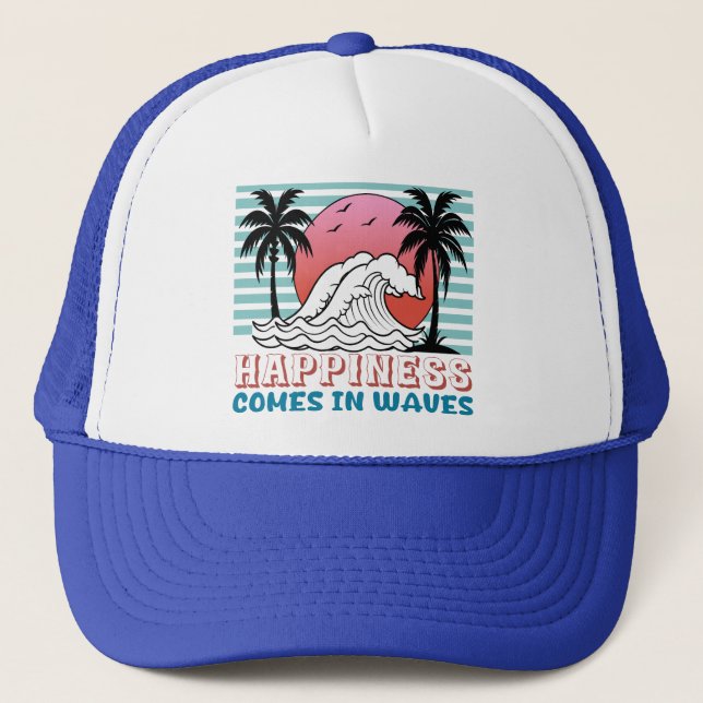 Boné Felicidade vem na praia das ondas (Frente)