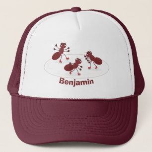 Boné Feliz desenho das formigas vermelhas