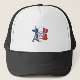 Boné Feliz Dia da Bastilha França Mapa Torre Eiffel Vec