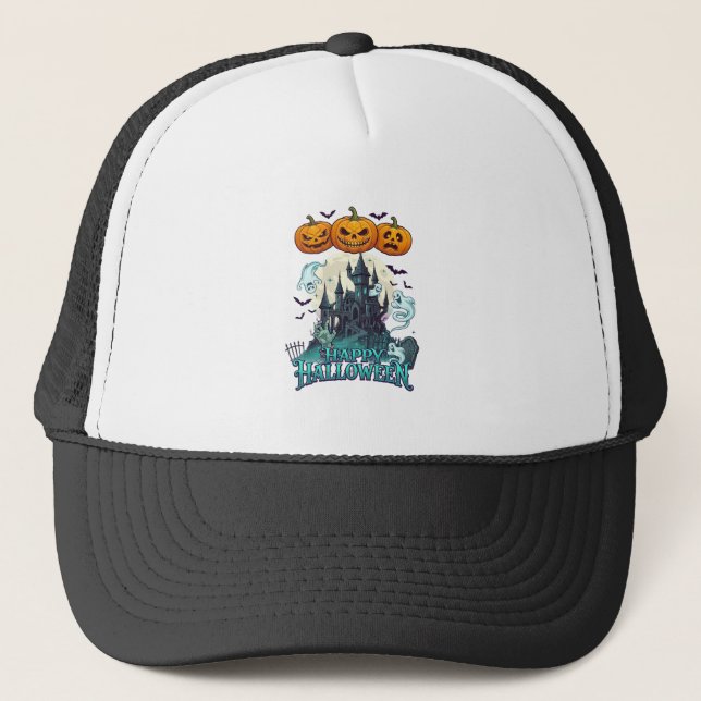 Boné Feliz Dia das Bruxas Castelo Assombrado Abóboras F (Frente)