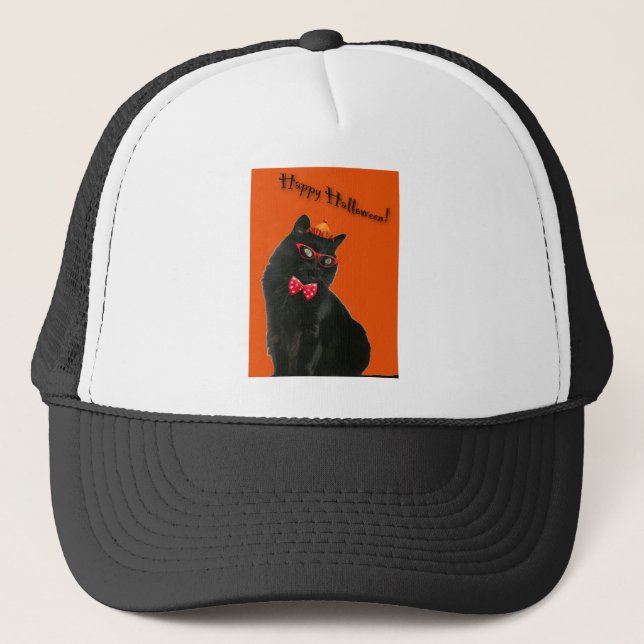 Boné Feliz Dia das Bruxas de Gato Negro (Frente)