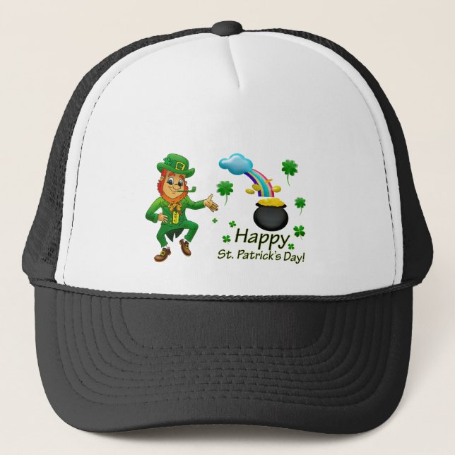 Boné Feliz Dia de São Patrício Leprechaun Arco-íris (Frente)