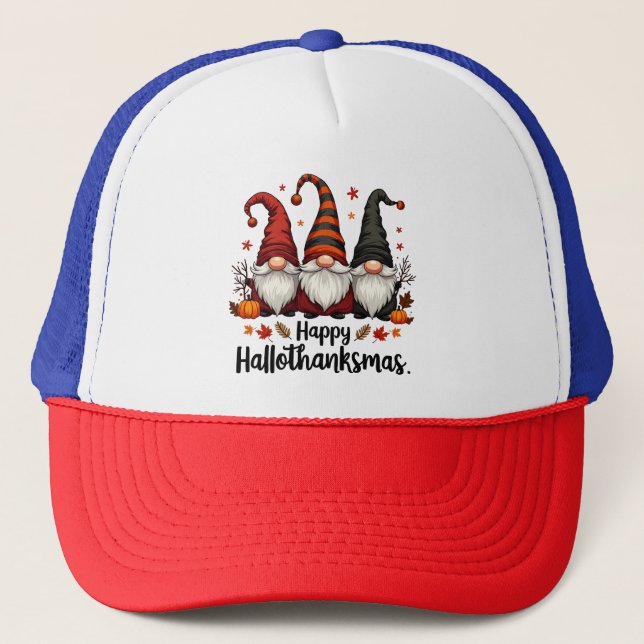 Boné Feliz Hallothanksmas Halloween Xmas Gnomos (Frente)