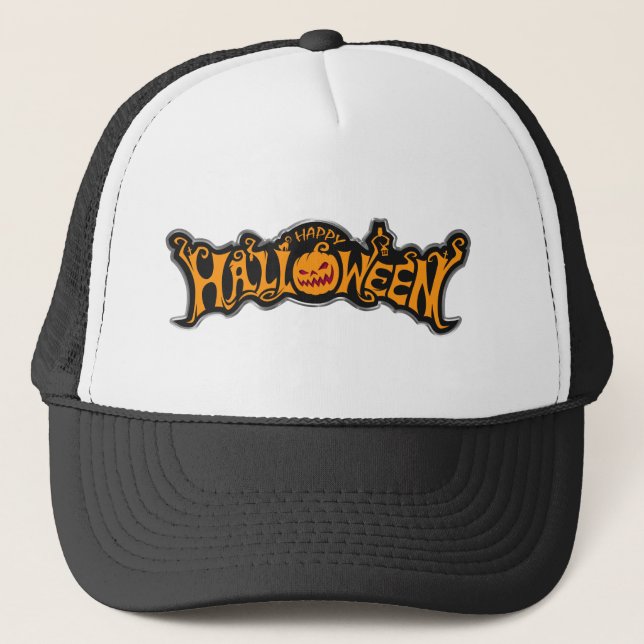 Boné Feliz Halloween Olho de Rubi Abóbora Moldura de Pr (Frente)
