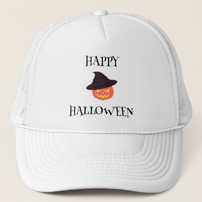 Boné Feliz Halloween Pumpkin Trucker Hat - Orange Jack (Frente)