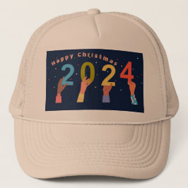 Boné Feliz Natal ano de 2024 Painel Frontal Khaki-Gorro