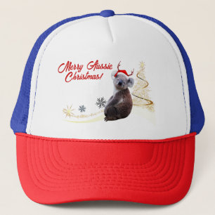 Boné Feliz Natal Australiano Coala vestindo chapéu de P