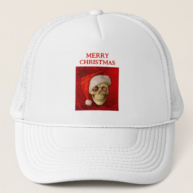 Boné Feliz Natal. Crânio usando chapéu de Papai Noel (Frente)