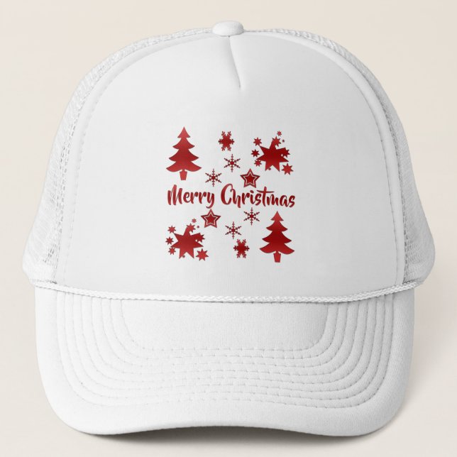 Boné Feliz Natal, Design Vermelho de Férias, (Frente)