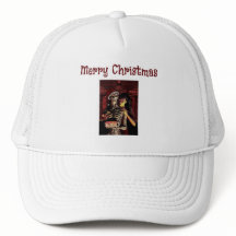 Feliz Natal. Esqueleto engraçado com mulher