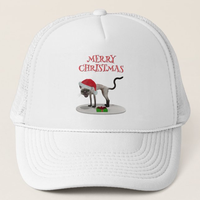 Boné Feliz Natal. Gato com chapéu de Papai Noel (Frente)