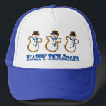 Boné Feliz Natal Hanukkah Snowman Winter<br><div class="desc">O chapéu apresenta uma ilustração original de um biscoito de açúcar de neve,  com HAPPY HOLIDAYS em uma fonte divertida. Perfeito para Chanucá e festas de Natal! Não vê o que está procurando? Precisa de ajuda para a personalização? Clique em "contate este designer" para criar algo apenas para você!</div>