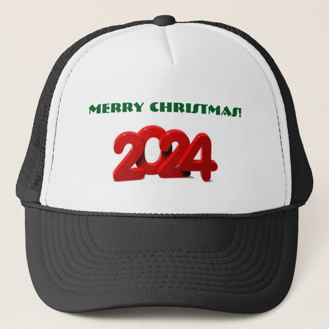 Boné Feliz Natal Texto Verde 2024 Texto Vermelho Elegan (Frente)