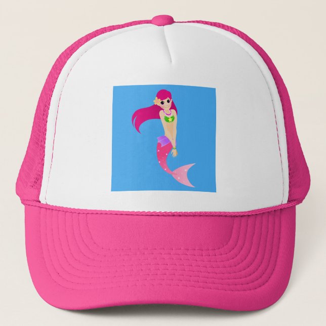 Boné Feliz Sereia com Cabelo Rosa (Frente)