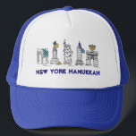 Boné Feriados Felizes em Nova Iorque Hanukkah NYC Chanu<br><div class="desc">Apresenta uma ilustração original de caneta e tinta de vários pontos de referência "vestidos" para a temporada de férias! Esta ilustração Chanukah também está disponível em outros produtos. Não vê o que está procurando? Precisa de ajuda para a personalização? Entre em contato com Rebecca para ter algo projetado só para...</div>