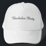 Boné Festa de Despedida de Solteiro Branca e Cor Branco<br><div class="desc">Gorro de Caminhoneiro com Texto de Festa de Solteiro Branco e Branco.</div>